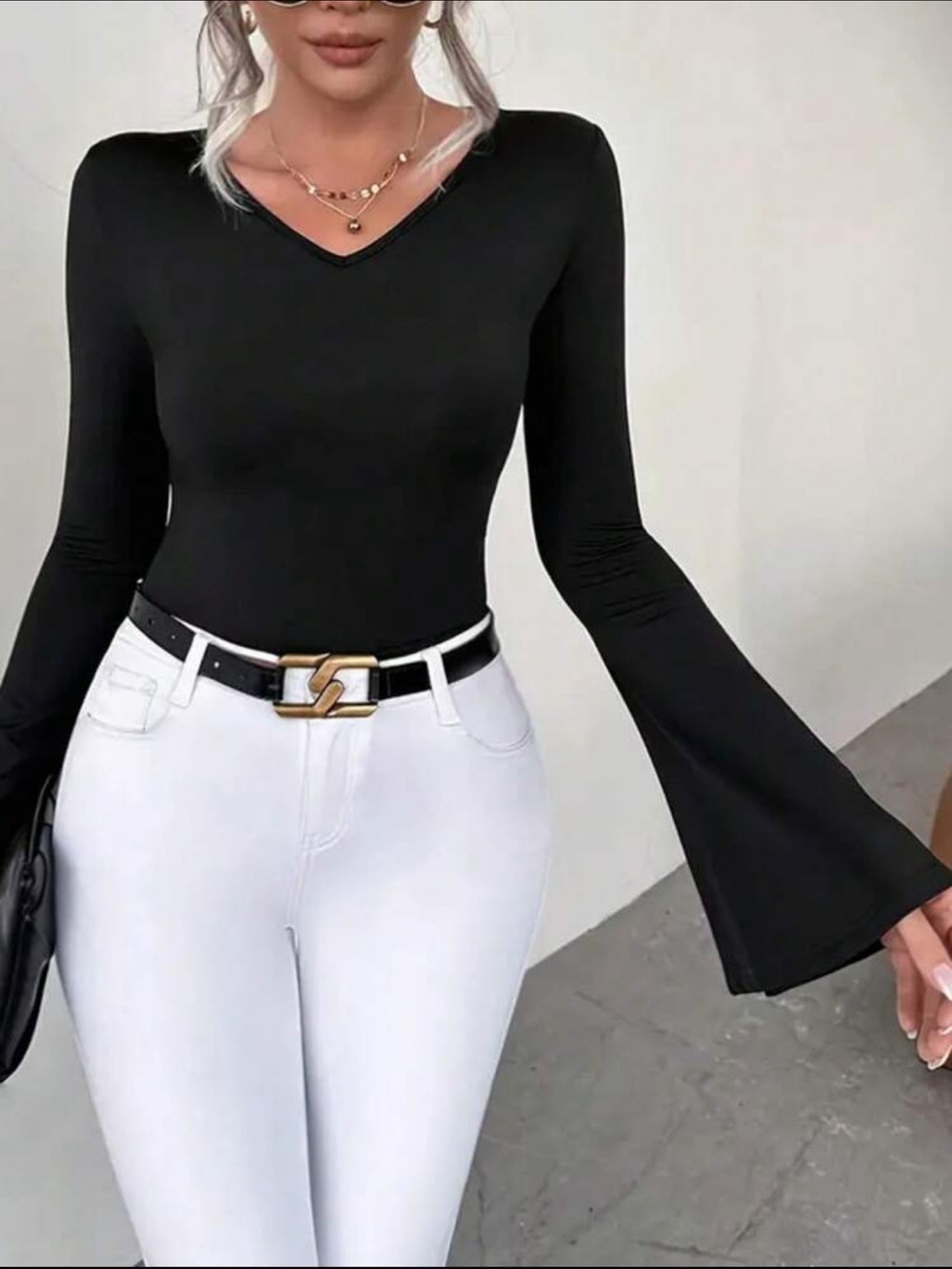 NWOT: Black V-Neck Bell Sleeve Top